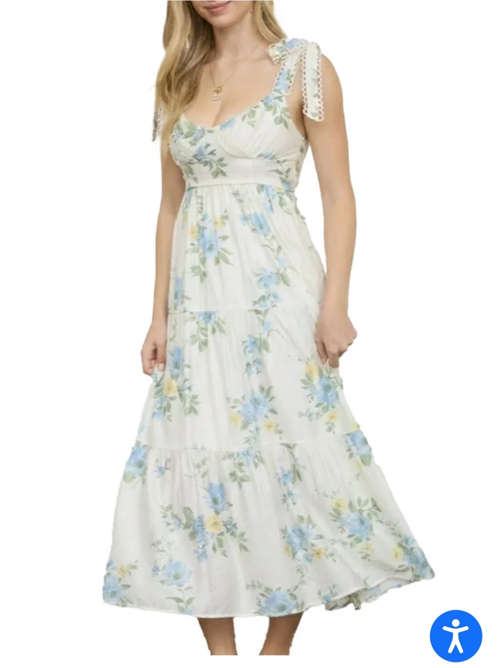 NWOT Blu Pepper Floral Tie Strap Scallop Lace Midi Dress